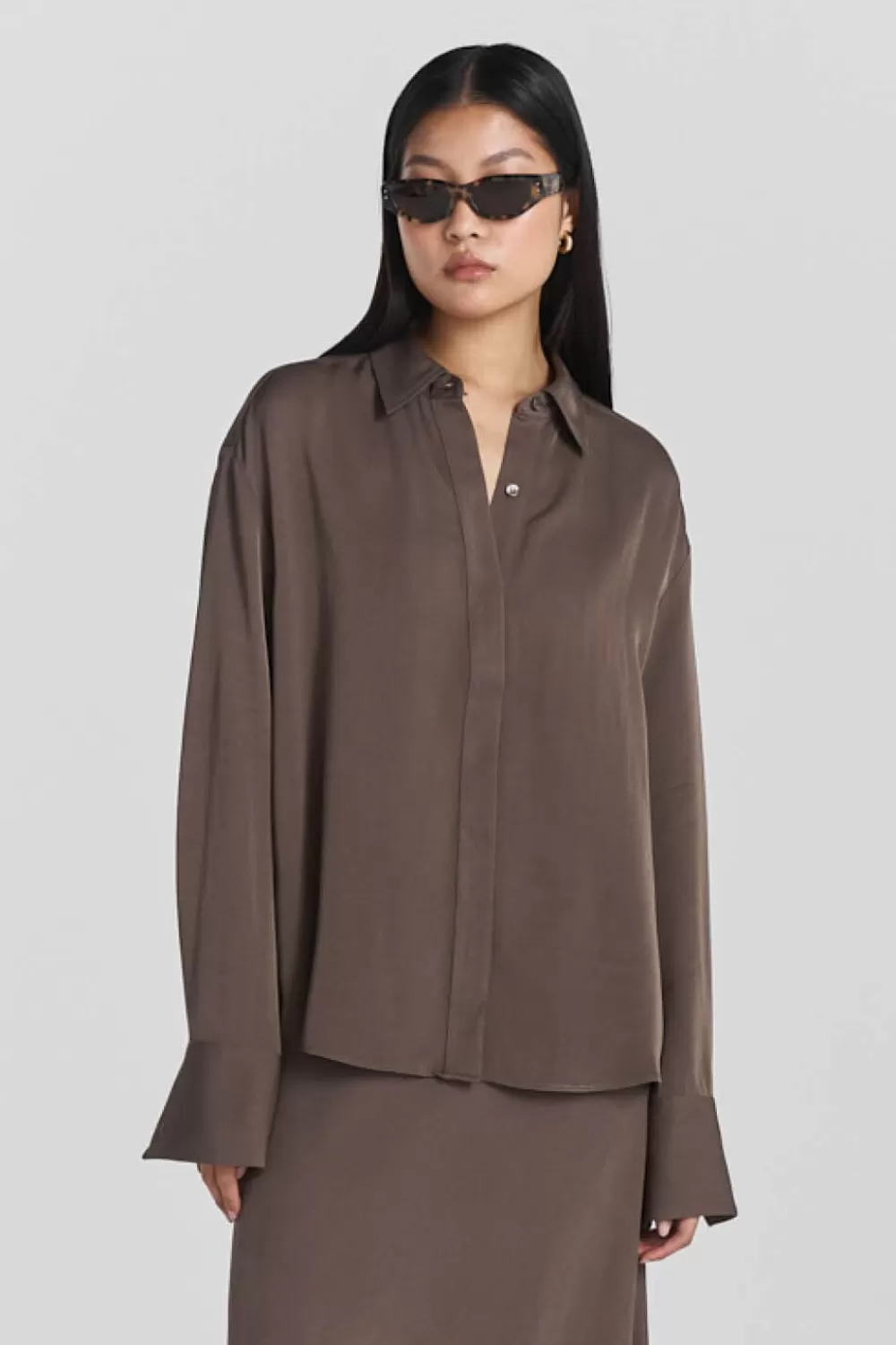 Twist & Tango Shirts & Blouses | Matching Sets^Sibley Satin Blouse DkTruffle